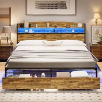 King Size Metal Bed Frame with Storage LED Lights Platform Headboard for indoor bedroom furniture