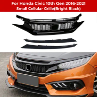 Front Grille Racing Grill Net For Honda Civic 10th Gen 2016-2021 Black Car Grid Splitter Upper Bumper Hood Mesh Grills