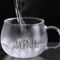 1pc 400ml Letter Printed Transparent Creative Glass Coffee Tea Mug Drinks Dessert Breakfast Milk Cup Glass Mugs Handle Drinkware
