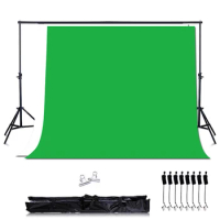 Photo Studio Green Background kit Support Stand kit ,2PCS*2M Background Stand + Woven Green Screen Backdrops+8PCS Backdrop Clips