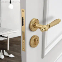 Golden Magnetism Door Lock Indoor Wooden Door Handle Lockset Bedroom Door Lock Light Luxury Magnetic Suction Mute Locks with Key
