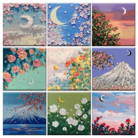 GATYZTORY Paint By Numbers Moon And Flower Landscape 20x20cm Number Painting For Kids Diy Hand Painting Decor Crafts