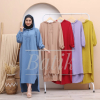Yesha Seck Dress Hoodie Muslim Wanita Outfit Hijab Bahan Crinkle Airflow Resleting Busui By Batik Ak