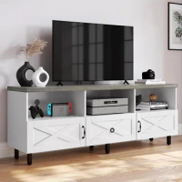 TV Stand for 70/65/60/55inch, Wood TVs Table Farmhouse Media Console with Storage Cabinet and Open Shelves, TV Stand