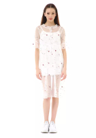 Hamlin Rachel Midi Dress Wanita Lengan Pendek Koreaan Style Material Brukat ORIGINAL - White