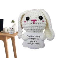 Emotional Support Crochet Crochet Doll Decor 10cm Cartoon Panda Bunny Tiger Bear Decor Cheer Up Knitted Doll Holding Card Funny