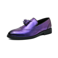 Luxury Brand Men's Penny Loafer New Banquet Dress Shoes Men's Trendy Casual Leather Shoes Purple High-end Business Loafer