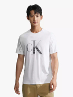 Calvin Klein CK JEANS - HALF STRIPE MONOLOGO CREWNECK TEE - white