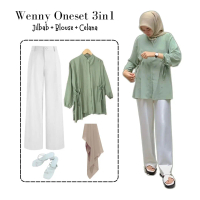 One set 3in1 blouse baju atasan sage serut celana kulot highwaist pant jilbab bella | ootd outfit wa