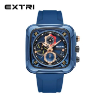 Extri New Silicone Strap 3ATM Water Resistant Blue Square Case Stainless Steel Back Luxury Fashion Men Watches With Gifts Box