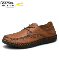 Camel Active New Genuine Leather Mens Moccasin Shoes Brown Men Flats Breathable Casual Loafers Comfortable Driving Shoes