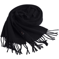 DAKS 經典品牌字母LOGO刺繡義大利製羊毛圍巾(黑)