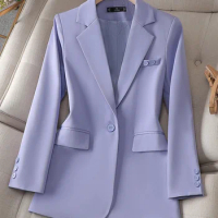 Blazers Elegant Purple Blazer for Women Autumn Winter 2023 New Office Ladies Long Sleeve Jackets Korean Fashion Casual Coats
