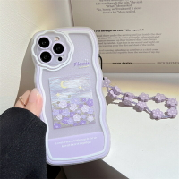手機殼 ● 紫色油畫鬱金香適用iPhone12Promax蘋果13手機殼11掛繩手鏈x xr女