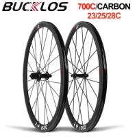 BUCKLOS Carbon Fiber 700C Wheelset Ultralight Road Bike Wheelset 700*23/25/28C Bicycle Wheel Rim 38/50mm Depth 9*100mm 10*130mm
