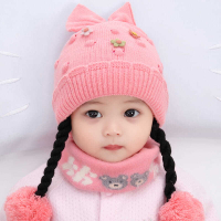 嬰兒帽子秋冬純棉加絨嬰幼兒針織帽寶寶毛線帽兒童超萌女孩假發帽