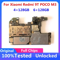 Unlocked For Xiaomi Redmi 9T POCO M3 Motherboard Original 128GB For Redmi 9t POCO M3 Logic Board Mainboard 4GB 6GB RAM