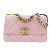 【二手名牌BRAND OFF】CHANEL 香奈兒 粉色 菱格紋羊皮 CHANEL 19 兩用包 AS1160