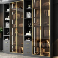 All solid wood bookcase cabinet Light luxury glass door to the top Nordic simple modern bookcase display cabinet