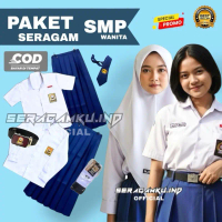 Baju Seragam Sekolah SMP Putih Biru Putri Paket Seletan Baju Lengan Pendek Dan Panjang Bahan Oxford 