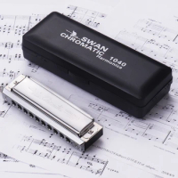 Swan Chromatic Harmonica 10 Holes 40 Tones Key of C Harmonica Silver with Exquisite Box