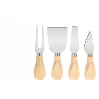 Stainless Steel Cheese Knife Cheese Butter Pizza Cream Butter Wooden Handle Cheese Knife Fork Four Piece Set