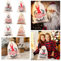 1pc Santa Sack Large Christmas Drawstring Bag Drawstring Linen Bag For Christmas Candy Gift Storage Home Textile Storage L5