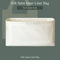 Silk Satin Purse Organizer Insert for Loewe Font Tote Bags Smooth Inner Liner Bag Multiple Pockets Storage Zipper Bag Organizer