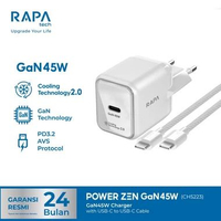 RAPAtech Power Zen GaN 45W Fast Charger PD3.2 AVS for iPhone 15 16 17 Series Type C to C Nylon Cable
