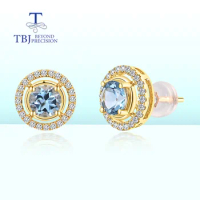 New 18k yellow gold natural aquamarine earrings with natural diamond fashion fine jewelry for girl