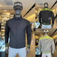 【高爾夫球衣】高爾夫男裝 春秋韓國高爾夫服裝男士休閒套裝中高領拉鍊字母印花外套素色長褲