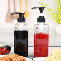 1Pc 1000ml Hand Pressed Sugar Bottle Liquid Dispenser With Scale Coffee Syrup Bee Drip Bottle With Pump Nozzle Head Jarcontainer