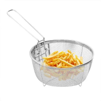 French Chip Frying Strainer Basket Stainless Steel Deep Fry Basket Kitchen Round Fryer Wire Mesh With Handle Wire Colander Nets