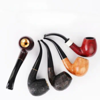 Wooden smoke pipe with curved handle, carbon filter, multiple colors available, manual smoke pipe