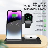 Foldable Wireless Charger for Mobile Phone, Fast Charging, Apple IWatch Headset, Airpods, 3 in 1