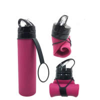 150pcs/Lot 600ml 20oz Silicone Collapsible Water Bottle Foldable Mug Straw Lid Cup Sports Flask Portable Kettle BPA-Free