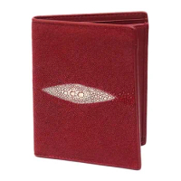 Exotic Genuine Skate Skin Male Female Short Red Clutch Purse Authentic Stingray Leather Women Small Trifold Wallet Card Holders