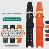 Rubber Watch Strap For Cartier Pasha Women's Watchband notched silicone Bracelet 20*10mm 20*12mm 22*15mm Men's Watch accessories