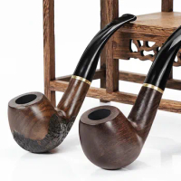 9mm Filter Top Grade Ebony Wood Pipe Tobacco Handmade Smoking Pipe Vintage Bent Engarved Smoke Pipe Accessory