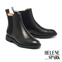 【HELENE_SPARK】極簡率性純色拼接羊皮切爾西低跟短靴(黑)