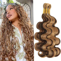 Linhua Body Wave Bulk Braiding Human Hair For Crochet Boho Braids Highlight P4/27 Micro Knotless Bohemian Braids Double Drawn