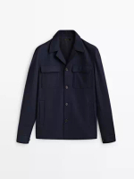 Massimo Dutti 海軍藍100% 羊毛恤衫外套