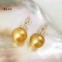 KUGG PEARL 18k Yellow Gold Earrings 10-11mm Natural South Sea Gold Pearl Stud Earrings for Women Luxury Diamond High Jewelry