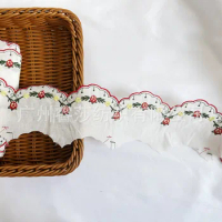 1Yard 8cm wide White Strawberry Cherry Cotton Embroidered Lace Trim Children's Clothes Cloth Art Skirt Decoration Materials