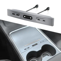 Car USB Shunt Hub For Tesla Model Y 3 2021 2022 2023 Porous Intelligent Accessories 27W Quick Charger Docking Station Splitter