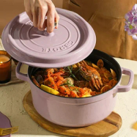 22/24cm Purple Pots for Kitchen Multifunctional Soup Pan Thickened Cast Iron Cooking Polythermal Insulation Ustenes of Cuisine