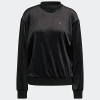 【現貨下殺】Adidas 女裝 長袖上衣 T恤 天鵝絨 菱格紋 金屬標 黑 H18042