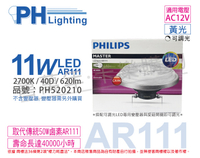 PHILIPS飛利浦 LED 11W 2700K 黃光 40度 12V 可調光 AR111 高演色 燈泡 _ PH520210