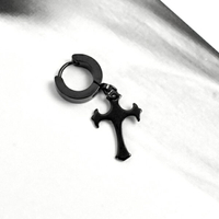 十字架耳環 黑色鋼製耳針【ND791】