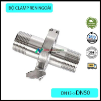 Dụng cụ và thiết bị tiện ích BỘ CLAM REN NGOÀI INOX 304 ,CLAMP VI SINH DN15- DN50 phi 21 27 34 42 48